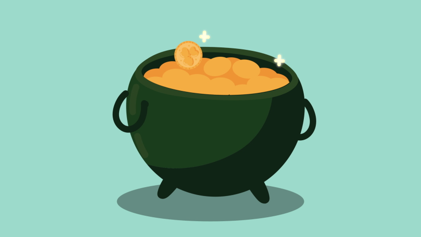 saint patricks day treasure cauldron ,4k video animated
