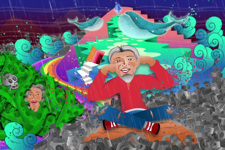 Creative conceptual image with finding a solution from the surrounding problems, the image of the person on the object