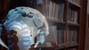 Animation of digital globe over african american schoolgirl reading book. global education, learning and connections concept digitally generated video. - Powered by Shutterstock - Get 15% off with code: PIKWIZARD15