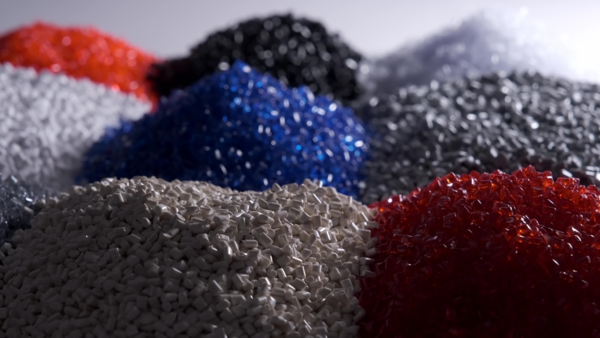 Polymer products of different colors. Polymers and polystyrene. Chemical industry. electrical industry. Inorganic and organic, amorphous and crystalline substances, high molecular compound.  | Shutterstock HD Video #1087797973