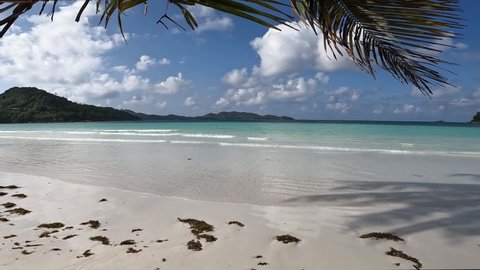 Landscape beach sea in the Seychelles. View of beach sea on sun light in the summer. Video Clip