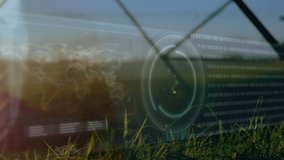 Animation of hand touching digital screen with data processing over electricity pylons. global connections, technology, data processing and digital interface concept digitally generated video. - Powered by Shutterstock - Get 15% off with code: PIKWIZARD15