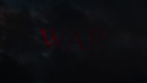 War. A red sign amongst dark clouds of smoke.