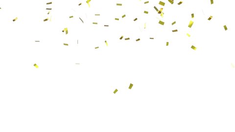 Gold confetti falling on white background. 4k Video