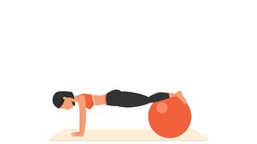 Plank to pike exercise. Female workout with fitball.