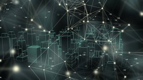 Animation of network of connections over 3d cityscape drawing. global data processing, digital interface and architecture concept digitally generated video. - Powered by Shutterstock - Get 15% off with code: PIKWIZARD15