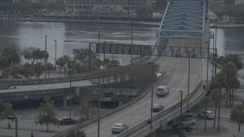 Jacksonville, Florida USA - February 12, 2022: Light Traffic and Hart Bridge in Jacksonville, Florida