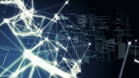 Animation of data processing and network of connections over 3d cityscape drawing. global data processing, digital interface and architecture concept digitally generated video. - Powered by Shutterstock - Get 15% off with code: PIKWIZARD15