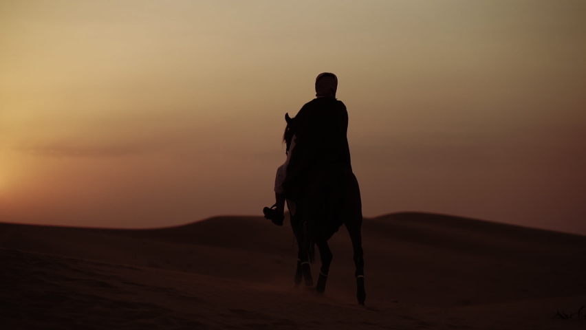 An Arab Person With Horses in the desert at sunset | Shutterstock HD Video #1087814129