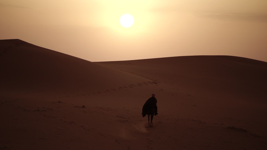 An Arab Person With Horses in the desert at sunset | Shutterstock HD Video #1087814133