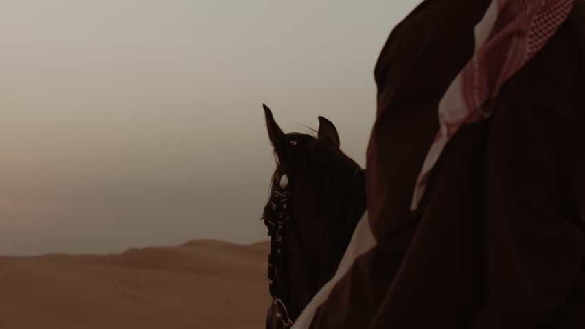 An Arab Person With Horses in the desert at sunset | Shutterstock HD Video #1087814203