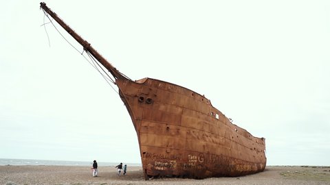 Shipwreck of the Marjory Glen, a Ship that Caught Fire in 1911 and Beached near Rio Gallegos, Patagonia, Argentina. 4K Resolution.