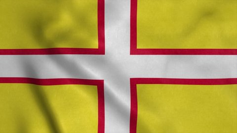 Dorset flag, England, waving in wind. Realistic flag background