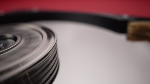 Rotating disks of a disassembled hard drive Close-up