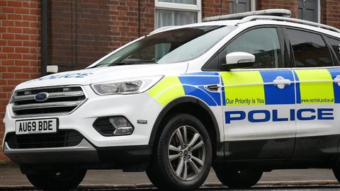 Norwich, Norfolk, United Kingdom. February 29, 2020.Police vehicles outside house in Norwich where a body discovered in unexplained death investigation.