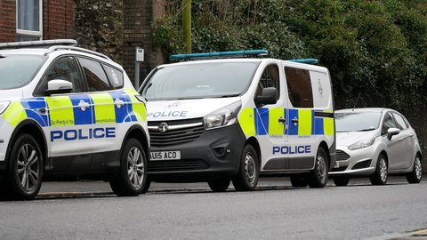 Norwich, Norfolk, United Kingdom. February 29, 2020.Police vehicles outside house in Norwich where a body discovered in unexplained death investigation.