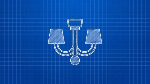 White line Chandelier icon isolated on blue background. 4K Video motion graphic animation.
