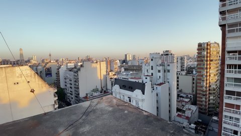 Buenos Aires, Argentina - January 2022: Buildings in Buenos Aires At Sunset, Argentina, South America. 4K Resolution.
