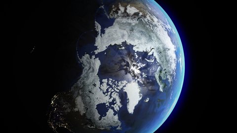Earth viewed from the north, sunrise in the northern hemisphere.