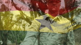 Animation of flag of ghana over diverse male soldiers walking. patriotism and celebration concept digitally generated video. - Powered by Shutterstock - Get 15% off with code: PIKWIZARD15