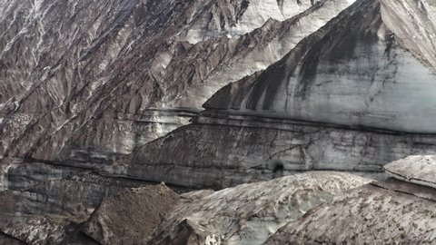 Crevasses At Glaciated Volcano Katla, Glacier Myrdalsjokull, Highlands, South Iceland - aerial drone shot