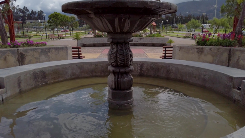Ornamented 3 Tiers Fountain In Alameda De Los Incas, Cajamarca Peru