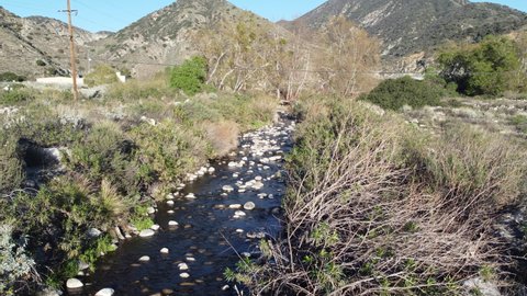 A UAV Drone View of the The Headwaters of the Santa Anna River in California below the Seven Oaks Dam Near Yucaipa California which is part of the Watershed