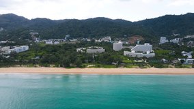 PHUKET THAILAND video movement sideways Shot on drone camera high quality Aerial panoramic view landscape and cityscape view of Patong beach Phuket Thailand. 2022