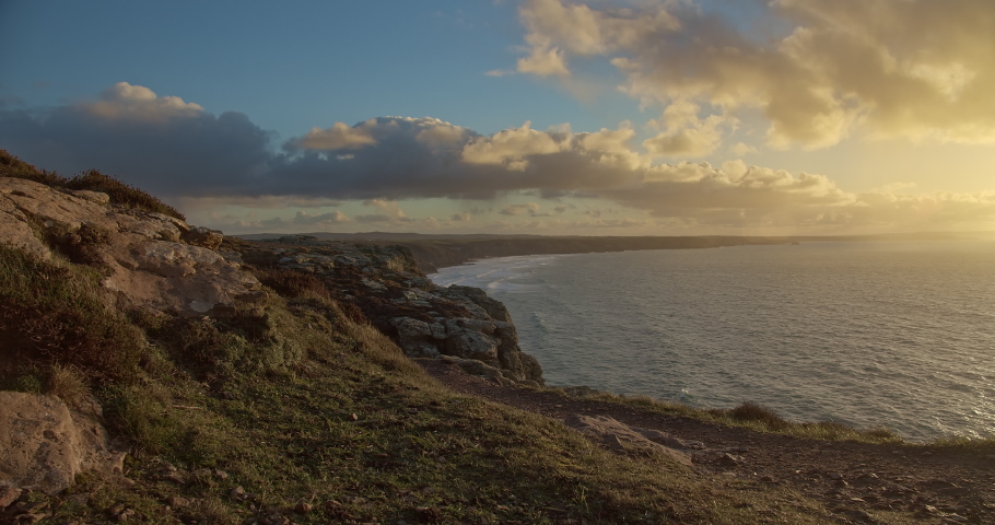 St Agnes Head Coastline With Seascape At Dusk In Cornwall, UK. - timelapse
