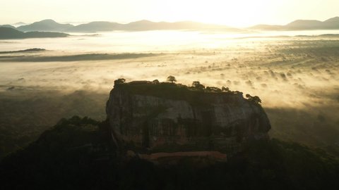Epic sunsrise aerial view over Sigiriya rock fortress (Lion rock), Sri Lanka