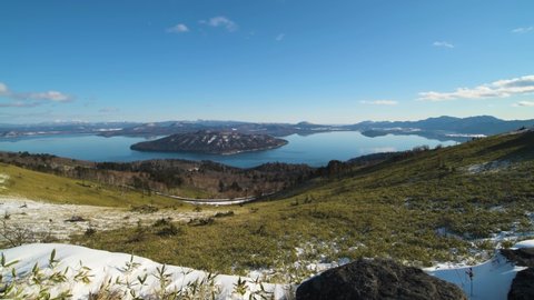 Beautiful view of lake Kussharo from Bihoro pass observatory, Teshikaga, Hokkaido, Japan