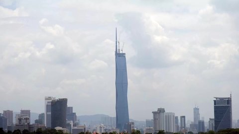  Kuala Lumpur, Malaysia- Circa February, 2022: A noise effect  footage of haze and foggy Kuala Lumpur with iconic PNB 118 tower insight. 