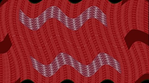 A waving pattern adorned with shiny silver objects and others, colored in garnet; brown; green and red. This animated decorative design, on a transparent background is a reusable video.