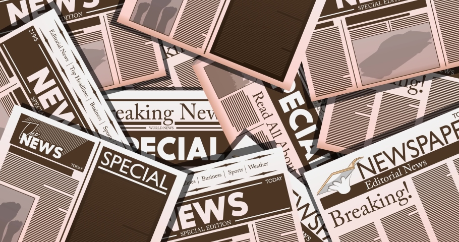Newspaper with the text Ukraine as headline. 4k resolution Cartoon animation. Showing the news from the Printed Media.