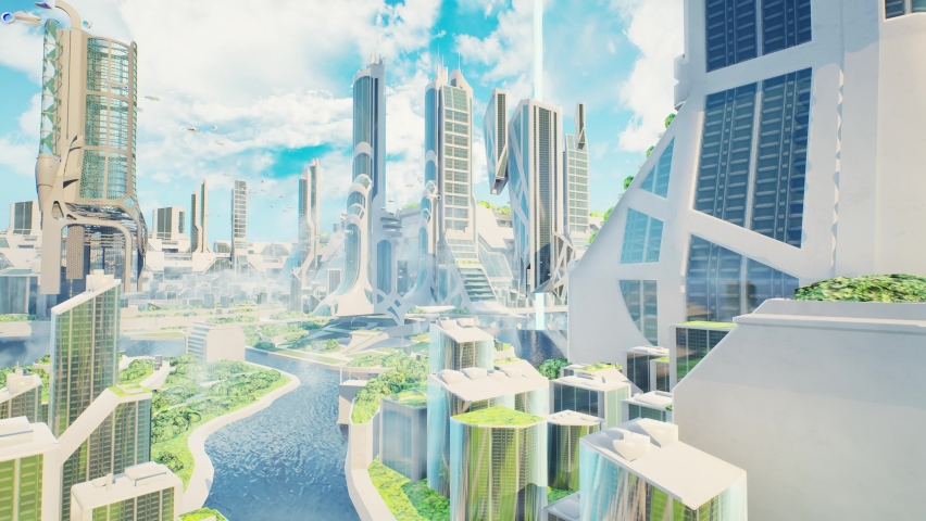 super cool utopia city for metaverse Royalty-Free Stock Footage #1087843311