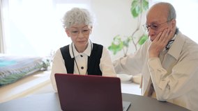 Asian elderly couple using a laptop PC.