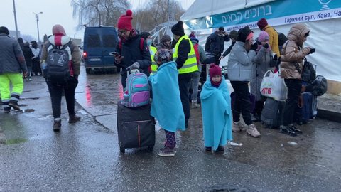 Siret Border, Romania - March  02, 2022: Ukrainian refugees Editorial stock video