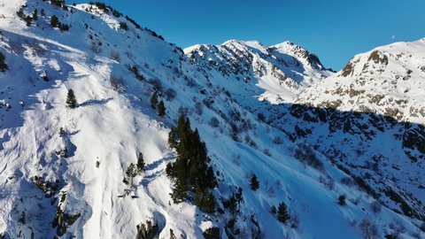 Aerial drone flight over the mountains of andorra