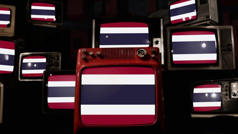 Flag of Thailand and Vintage Televisions. 4K Resolution.