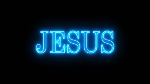 Animation of Jesus name flashing. Name Jesus blue and in neon light. Animated text of the name of Jesus Christ of Nazareth