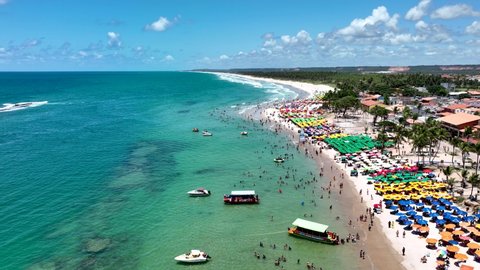 French Beach tropical tourism landmark at Maceio Alagoas Brazil. Landmark beach at Northeast Brazil. Tropical travel. Travel destination. French beach at Maceio Alagoas Brazil. Tourism landmark city.