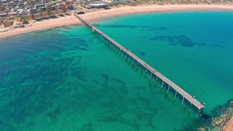 Adelaide Port Noarlunga jetty. Ocean beach aerial view, Australia nature
