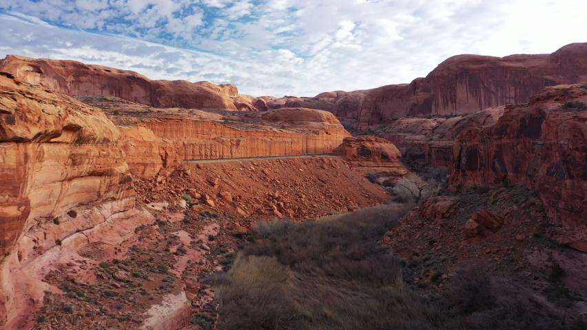 Stunning red and rocky landscapes of the Grand Canyon National Park in Arizona, USA. Aerial fly through 