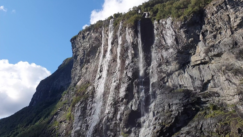impressive close up View Of Seven Sisters Waterfall, Geiranger fjord, Norway