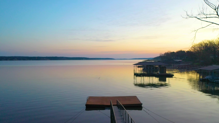 Glass Calm Water and Floating Boat Docks Over Grand Lake O