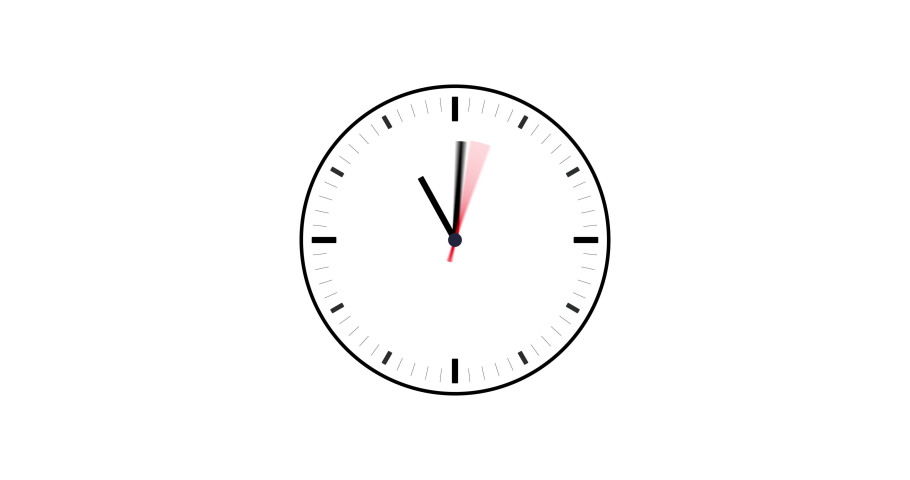 Clock Counting Down 24 Hour Day Fast Speed. Clock with moving arrows. Clock time lapse UHD 4K Animation.Animated in 12h loop. Wall Clock time lapse animation. Black Frame, Red pointer second pointer