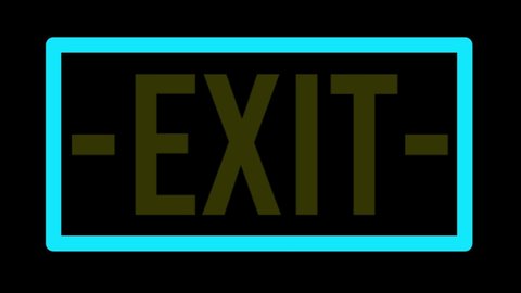 The flashing exit word on a black background looks like a neon light that fits perfectly on the exit door
