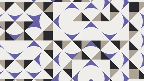 Multicolor geometric pattern with violet elements. Round tiles in abstract animated mosaic. Motion graphic background in a flat design