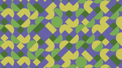 Multicolor geometric pattern with violet elements. Round tiles in abstract animated mosaic. Motion graphic background in a flat design