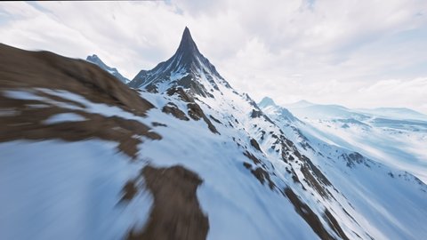 FPV Drone Aerial High Speed Flight Over Mountain Peak Everest Winter Mountain Range Snow Cliffs Rocks Ridges Landscape Alps Swiss Inspiring Nature Mountaineering Existential Thoughts Travel 4k Stock Video